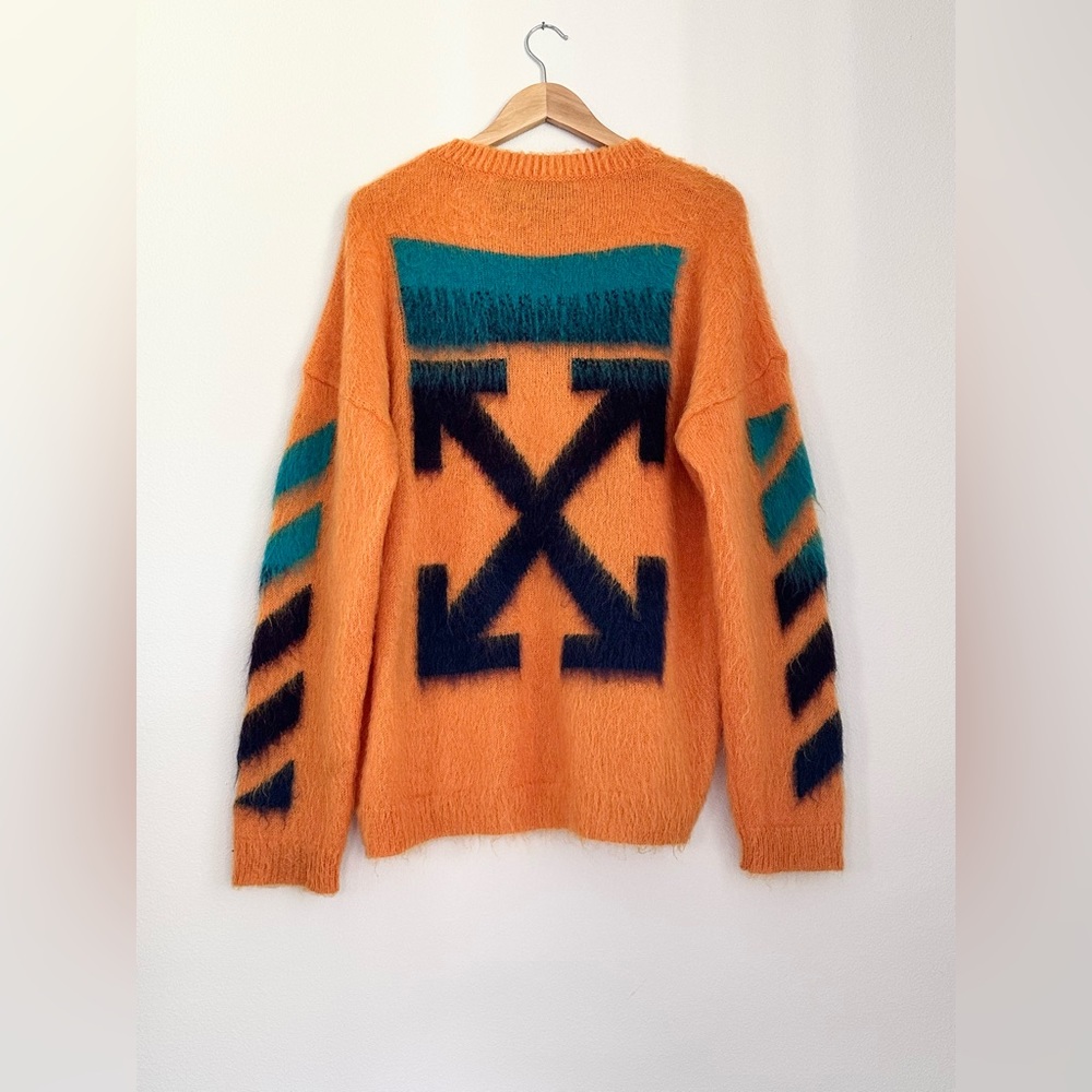 BRAND NEW OFF-WHITE MOHAIR KNIT SWEATER WITH BRUSHED LOGO - Picture 2 of 2